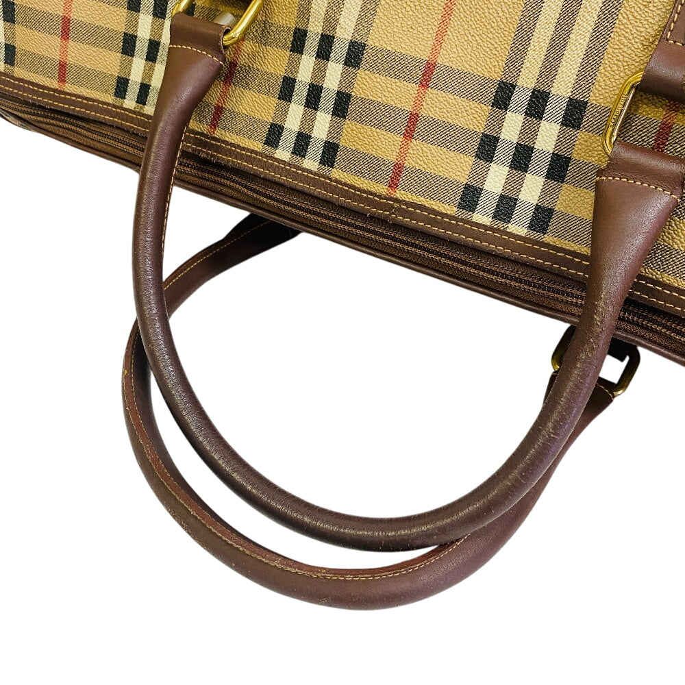 Burberrys Boston Duffel bag PVC, Leather beige Hand Bag Travel Bag check unisex(Unisex) Used Authentic