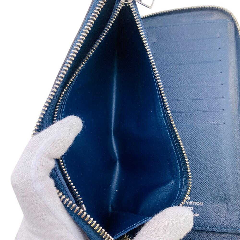 LOUIS VUITTON Long Wallet Purse M30510 leather Navy Zip Around Zippy wallet Taiga Blue Marine Vertical mens(Unisex) Used Authentic