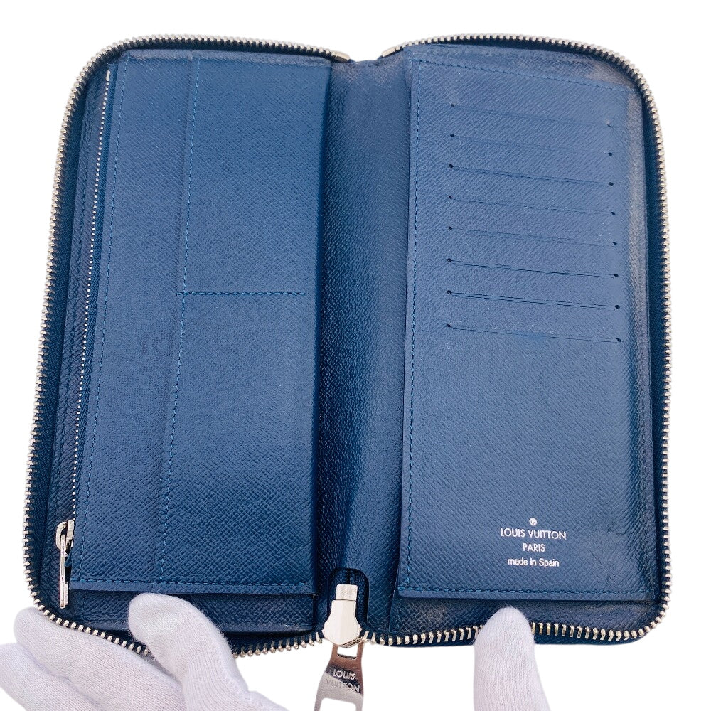 LOUIS VUITTON Long Wallet Purse M30510 leather Navy Zip Around Zippy wallet Taiga Blue Marine Vertical mens(Unisex) Used Authentic