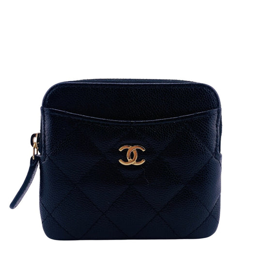 CHANEL Coin case Caviar skin black Fragment case Caviar skin Matrasse Women Used Authentic