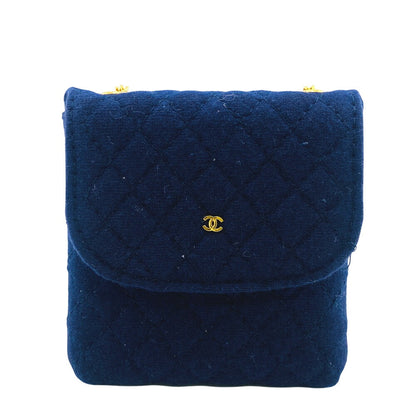 CHANEL Pouch Cotton canvas Navy Shoulder pouch COCO Mark Matrasse Women Used Authentic