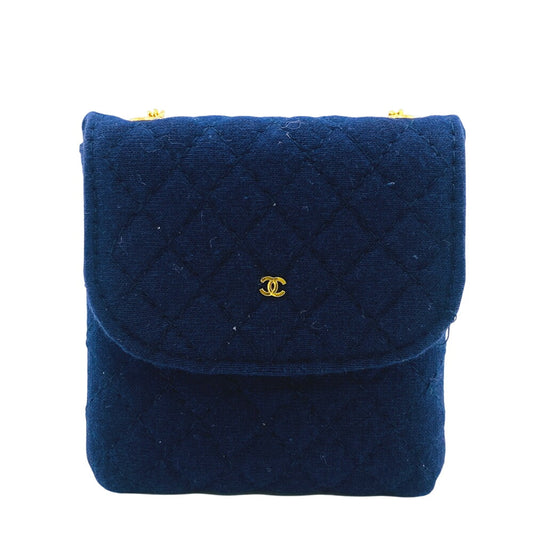 CHANEL Pouch Cotton canvas Navy Shoulder pouch COCO Mark Matrasse Women Used Authentic