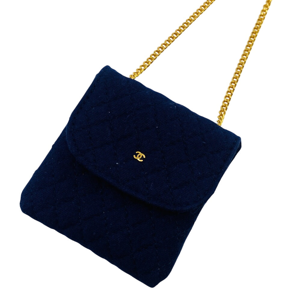CHANEL Pouch Cotton canvas Navy Shoulder pouch COCO Mark Matrasse Women Used Authentic