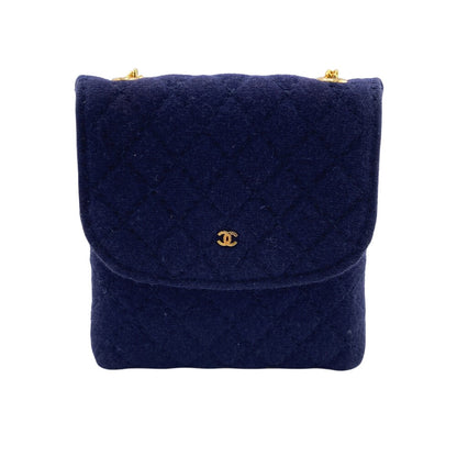 CHANEL Pouch cotton Navy Chained mini pouch Matrasse Women Used Authentic