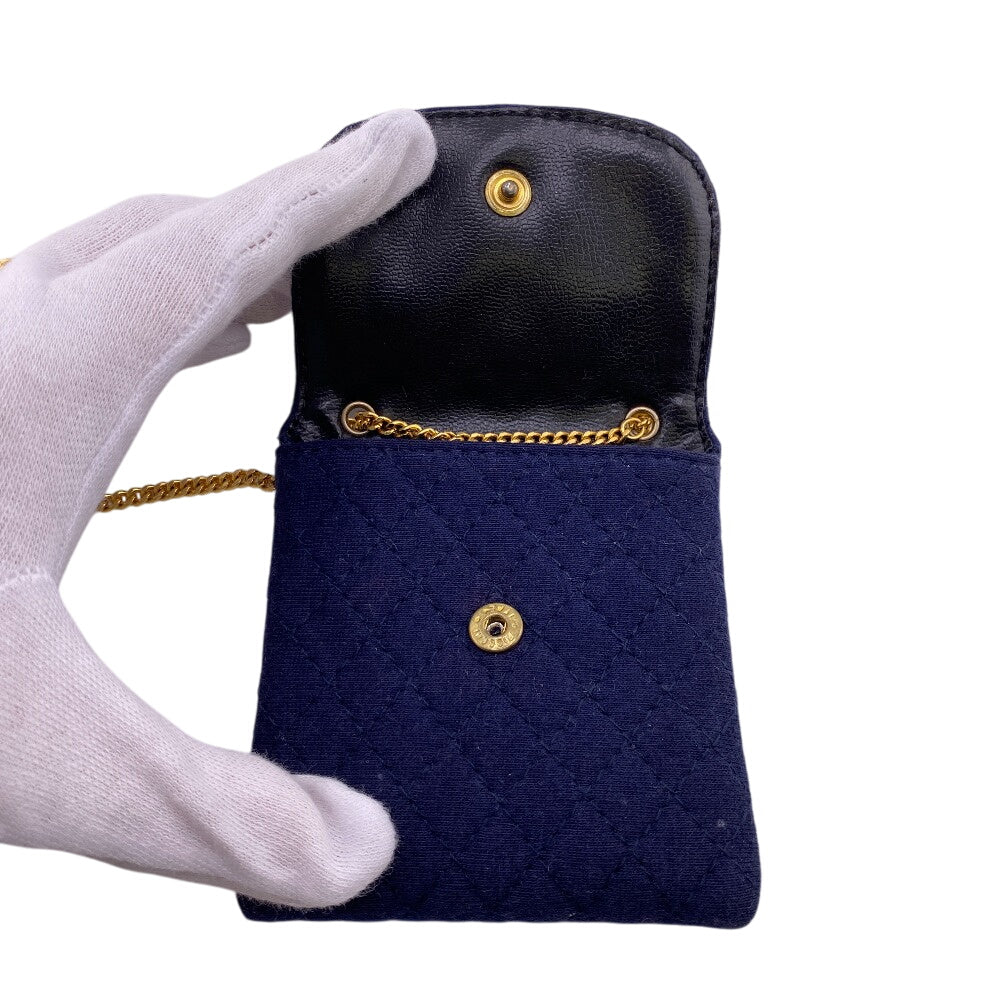 CHANEL Pouch cotton Navy Chained mini pouch Matrasse Women Used Authentic