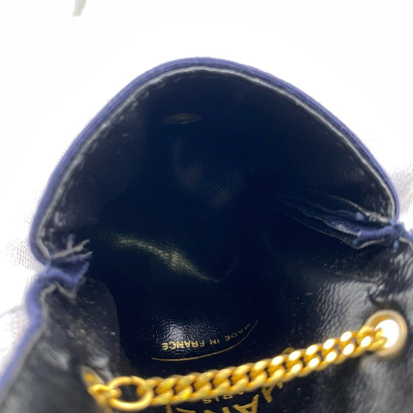 CHANEL Pouch cotton Navy Chained mini pouch Matrasse Women Used Authentic