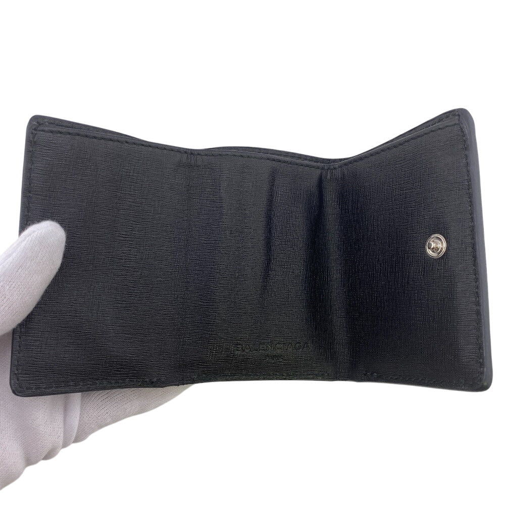 BALENCIAGA Tri-fold wallet leather black Compact wallet(Unisex) Used Authentic