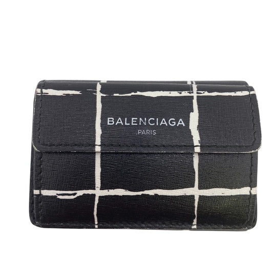 BALENCIAGA Tri-fold wallet leather black Compact wallet(Unisex) Used Authentic