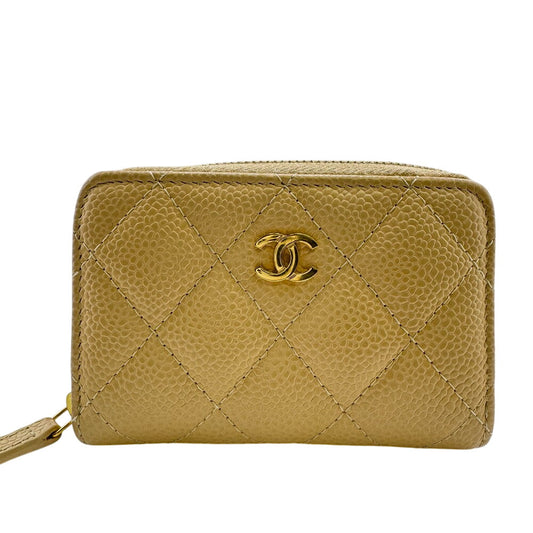 CHANEL Coin case Caviar skin beige Matrasse COCO Mark