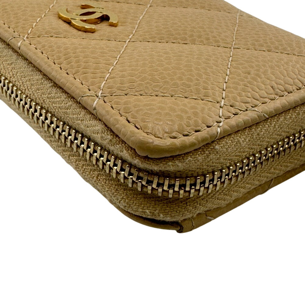 CHANEL Coin case Caviar skin beige Matrasse COCO Mark