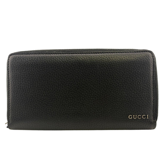 GUCCI Long Wallet Purse 771154 leather black GUCCI logo zip around wallet mens Used Authentic