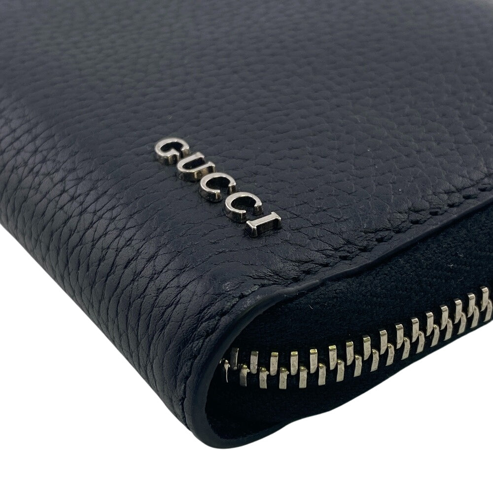 GUCCI Long Wallet Purse 771154 leather black GUCCI logo zip around wallet mens Used Authentic