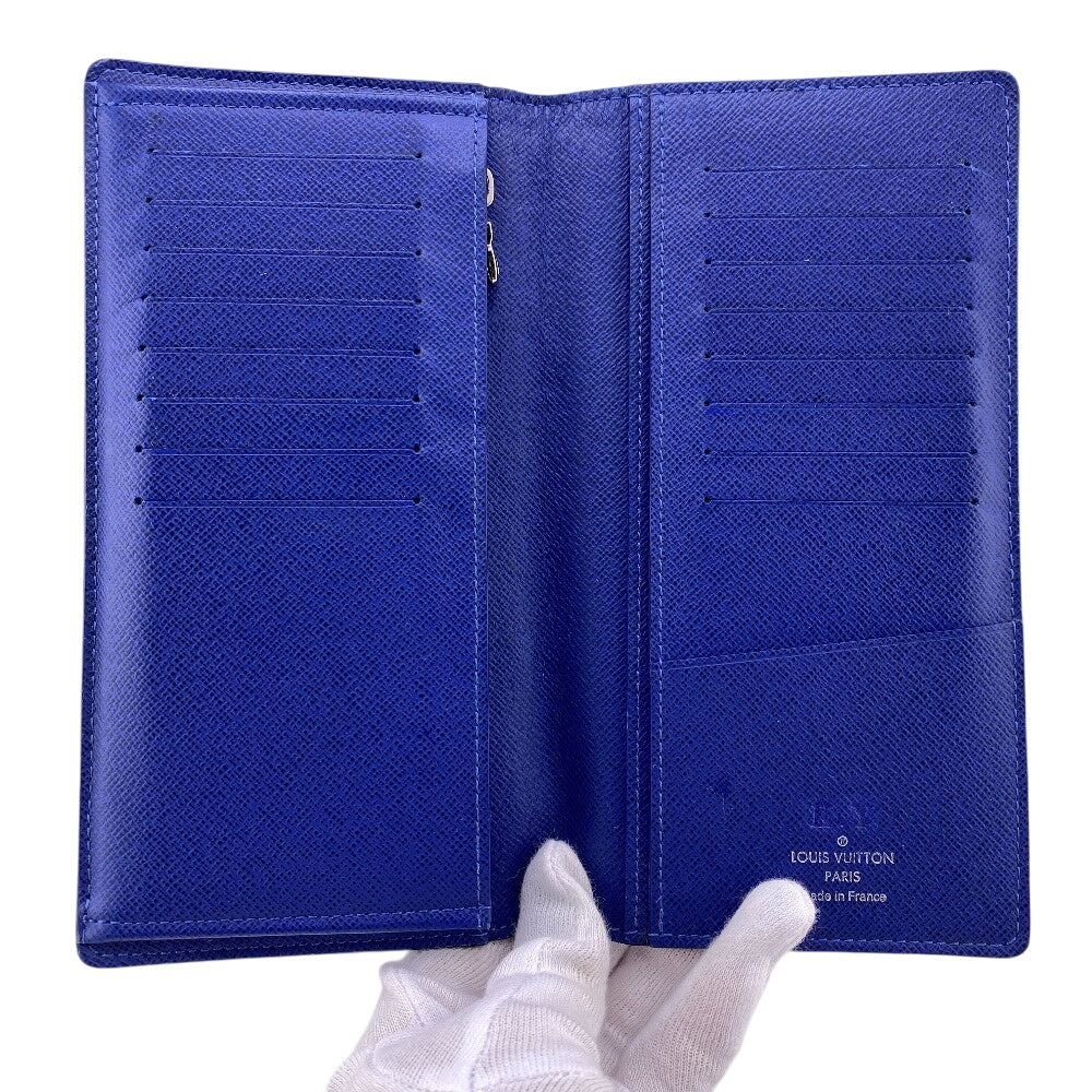LOUIS VUITTON Long Wallet Purse M30559 Taiga blue Taiga Portefeuille Braza mens Used Authentic