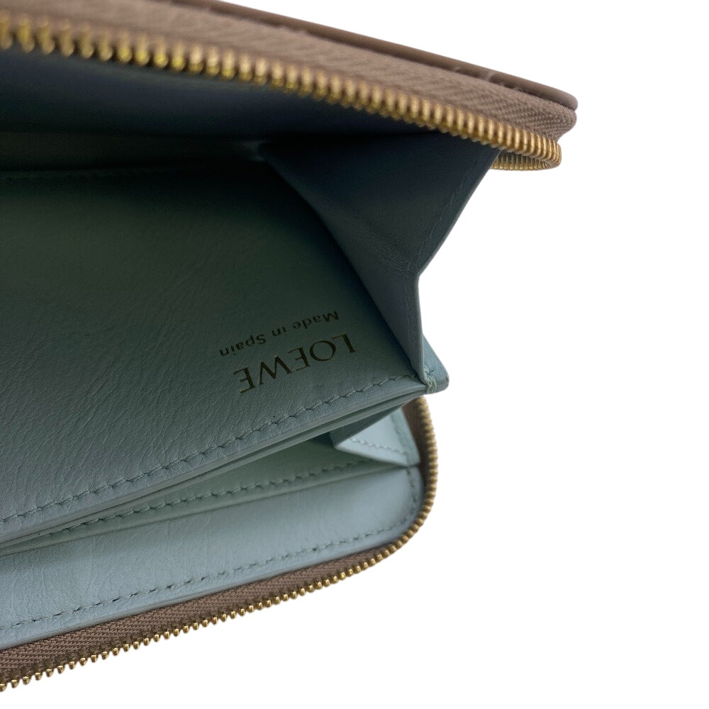 LOEWE Long Wallet Purse leather beige Zip around knot Shiny Nakapaf Women Used Authentic