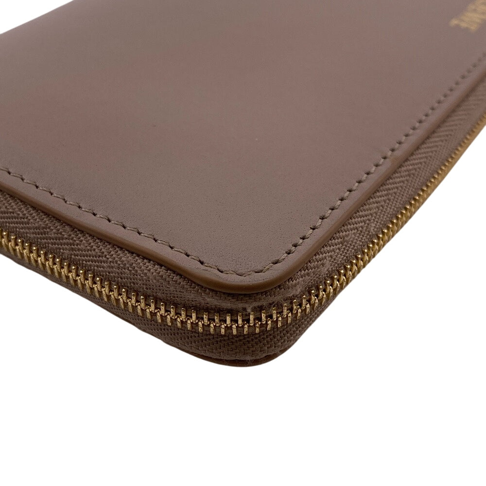 LOEWE Long Wallet Purse leather beige Zip around knot Shiny Nakapaf Women Used Authentic