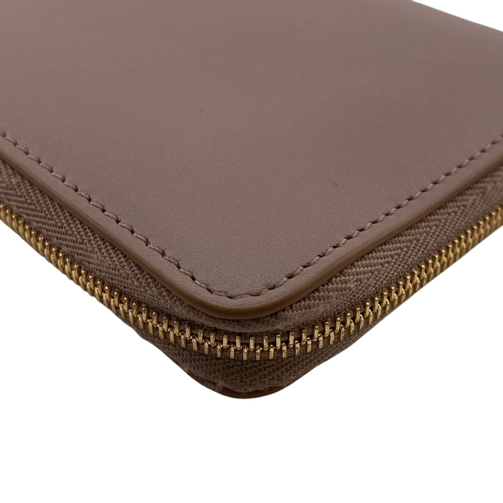 LOEWE Long Wallet Purse leather beige Zip around knot Shiny Nakapaf Women Used Authentic