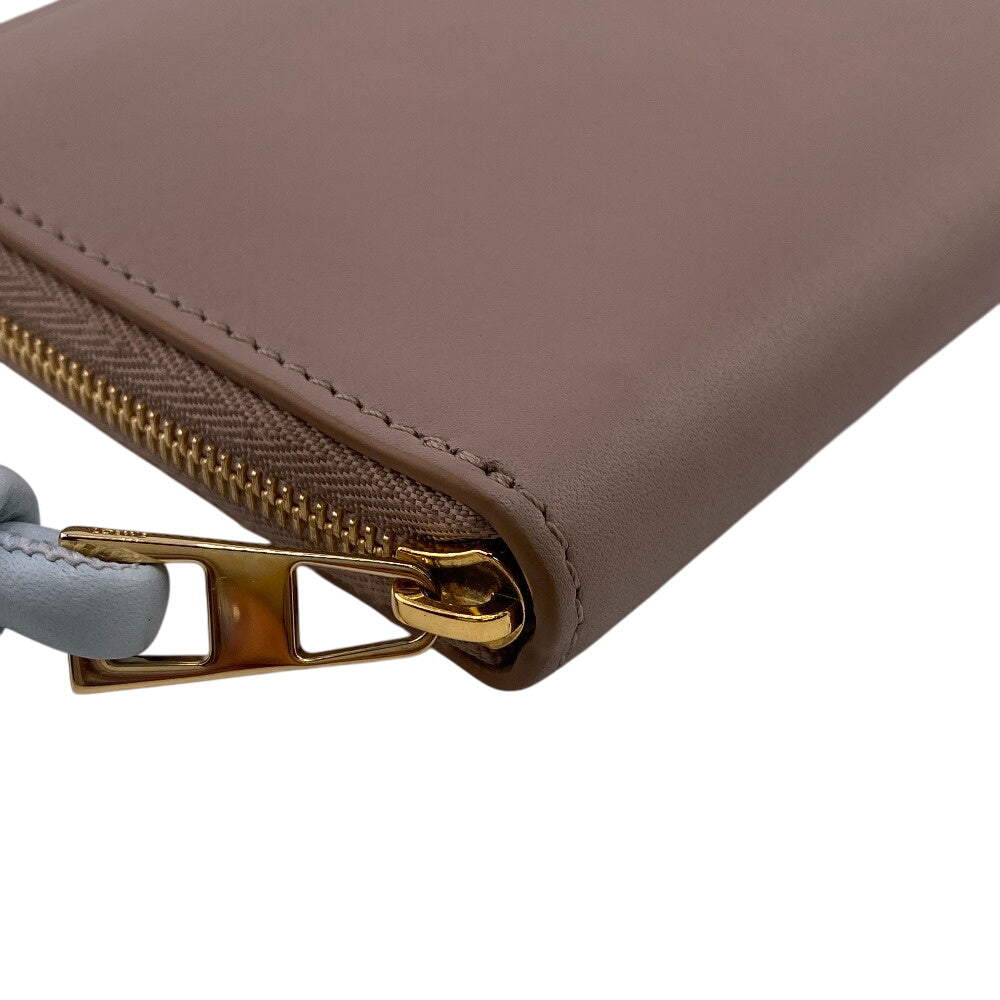 LOEWE Long Wallet Purse leather beige Zip around knot Shiny Nakapaf Women Used Authentic