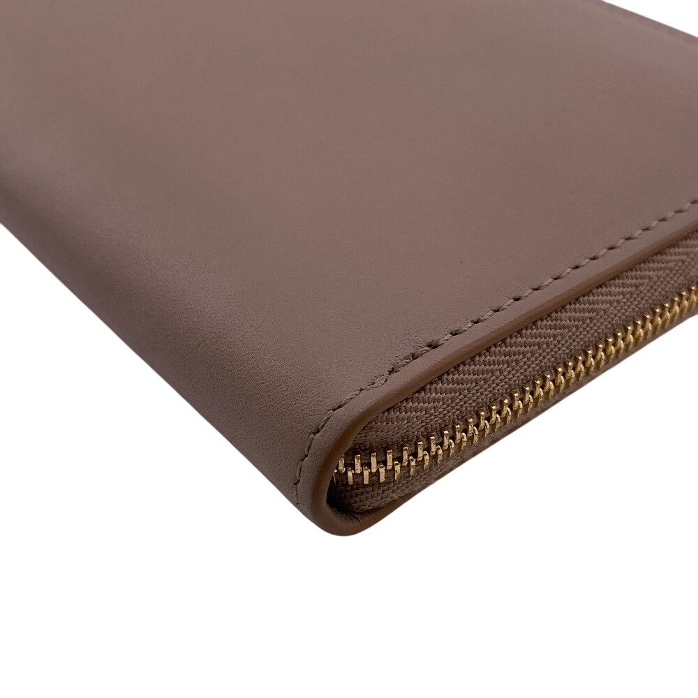 LOEWE Long Wallet Purse leather beige Zip around knot Shiny Nakapaf Women Used Authentic