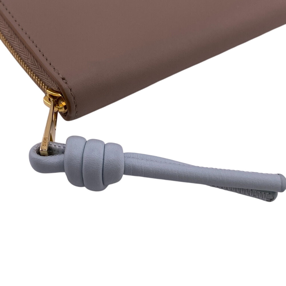 LOEWE Long Wallet Purse leather beige Zip around knot Shiny Nakapaf Women Used Authentic