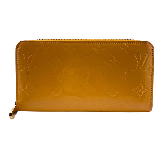 LOUIS VUITTON Long Wallet Purse M91733 Vernis yellow Zip Around Monogram Vernis Zippy wallet Women Used Authentic