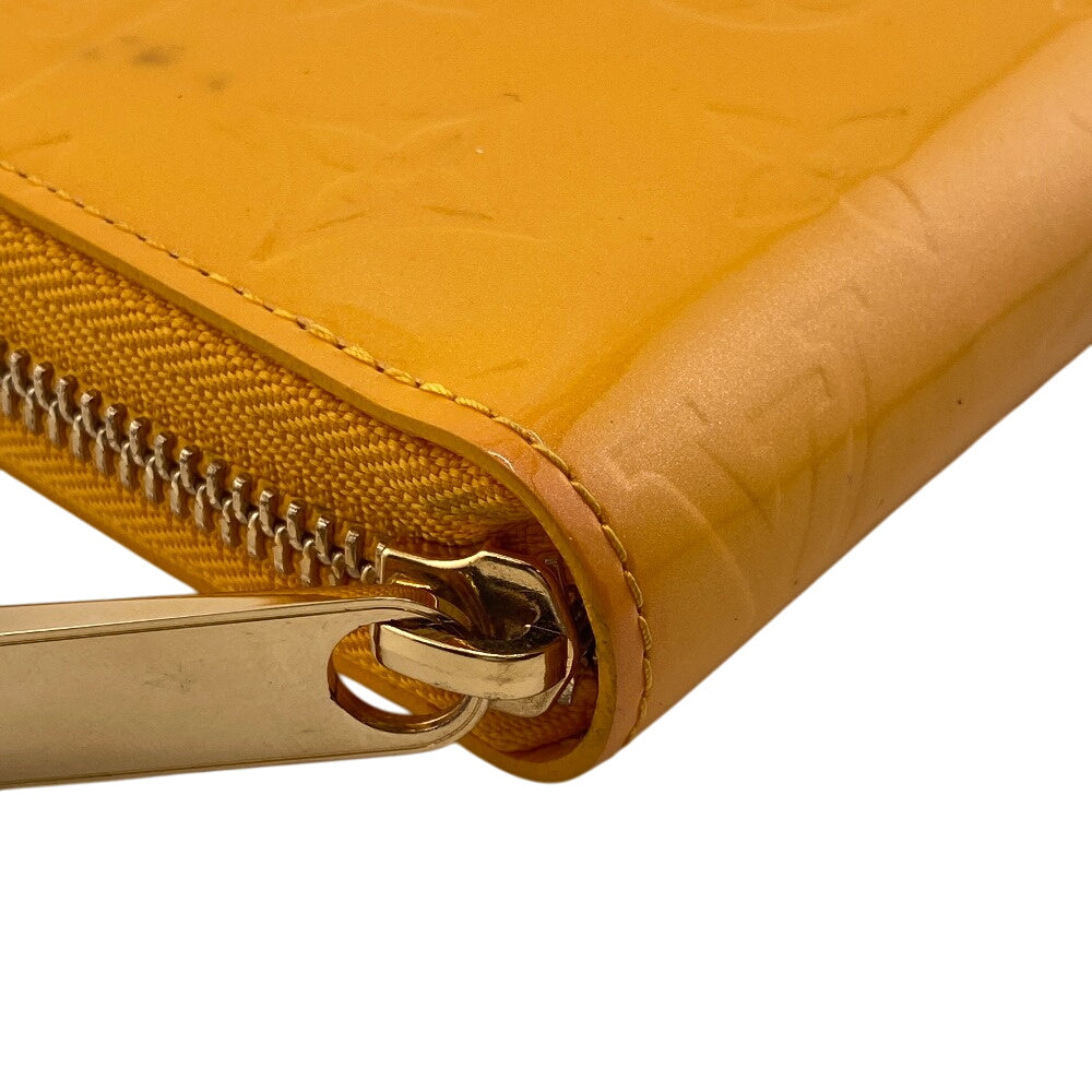 LOUIS VUITTON Long Wallet Purse M91733 Vernis yellow Zip Around Monogram Vernis Zippy wallet Women Used Authentic