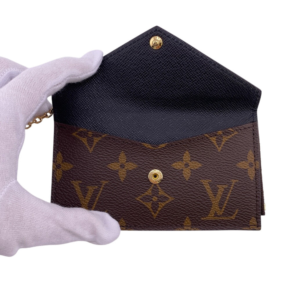 LOUIS VUITTON Coin case leather Brown Fragment case Monogram Porte Cartes Recto Verso Women Used Authentic