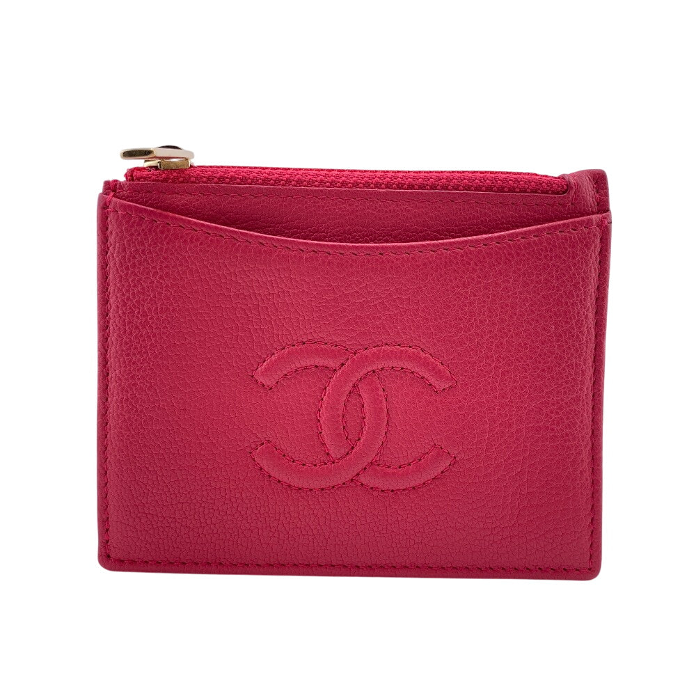 CHANEL Coin case leather pink Fragment case Card Case COCO Mark Women Used Authentic