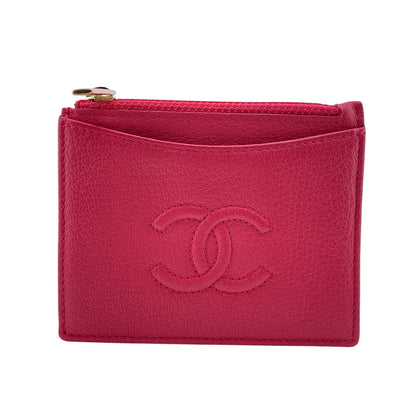 CHANEL Coin case leather pink Fragment case Card Case COCO Mark Women Used Authentic
