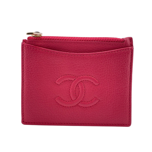 CHANEL Coin case leather pink Fragment case Card Case COCO Mark Women Used Authentic