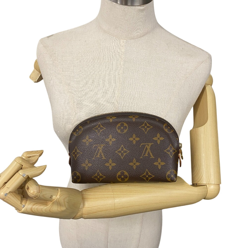 LOUIS VUITTON Cosmetics Pouch M47515 leather Brown Cosmetics Pouch Monogram Pochette CosmetiquePM Women Used Authentic