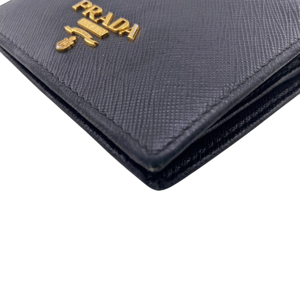 PRADA Bifold Wallet 1MV204 Leather, Saffiano NERO Compact wallet Women Used Authentic