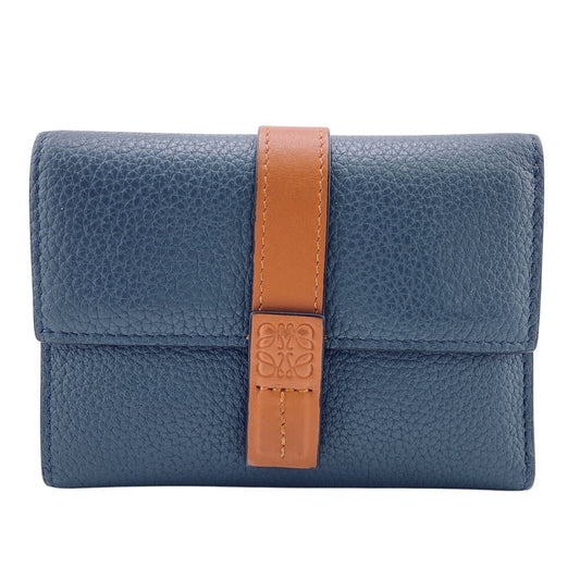 LOEWE Tri-fold wallet leather blue anagram Vertical wallet mens(Unisex) Used Authentic