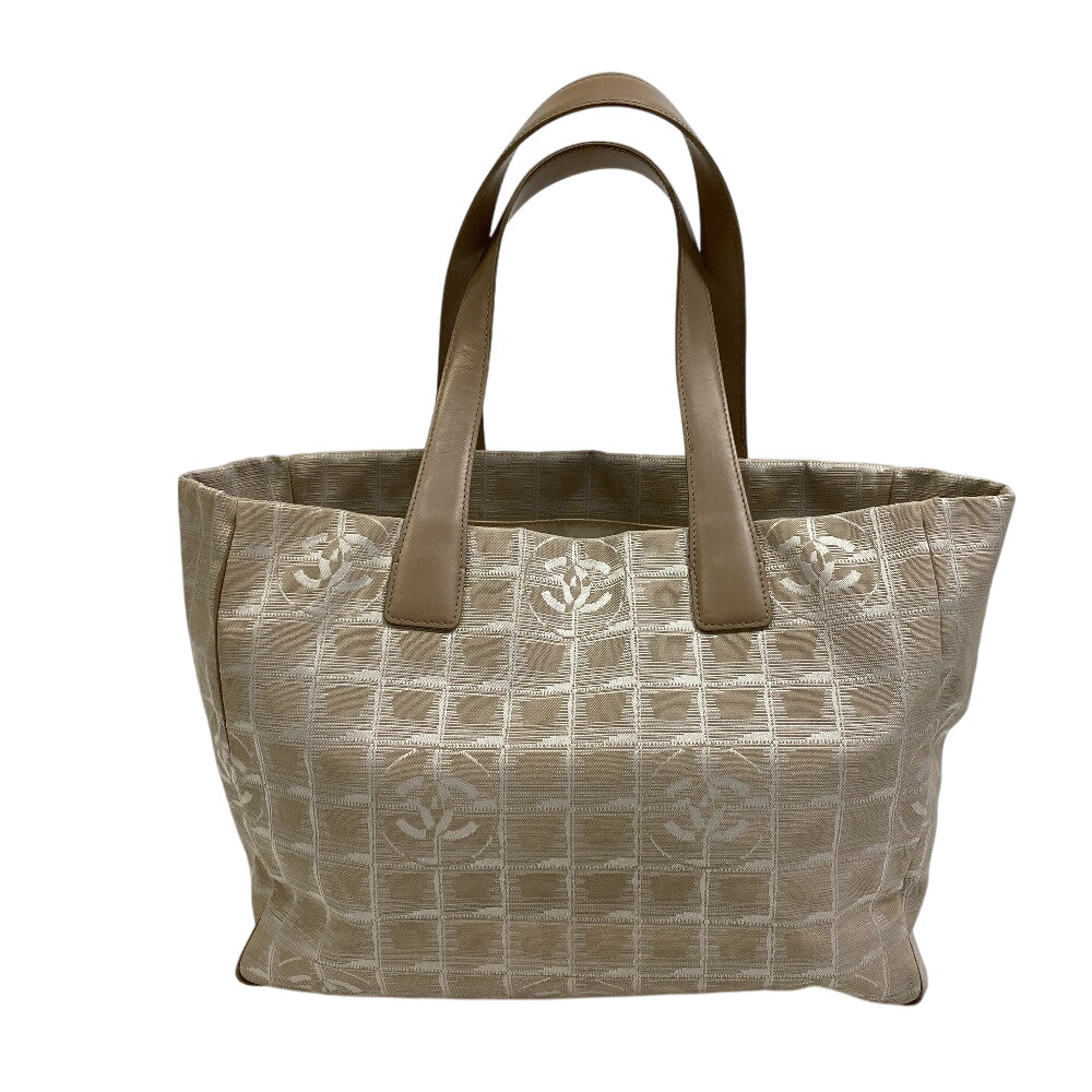 CHANEL Tote Bag Canvas, Leather beige Shoulder handbag New Travel Line MM Women Used Authentic