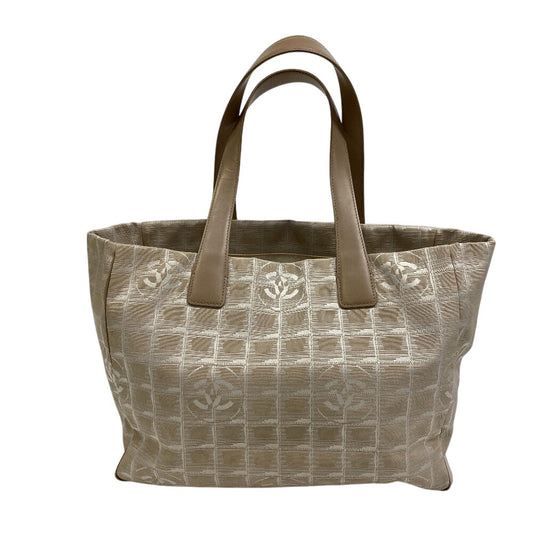 CHANEL Tote Bag Canvas, Leather beige Shoulder handbag New Travel Line MM Women Used Authentic