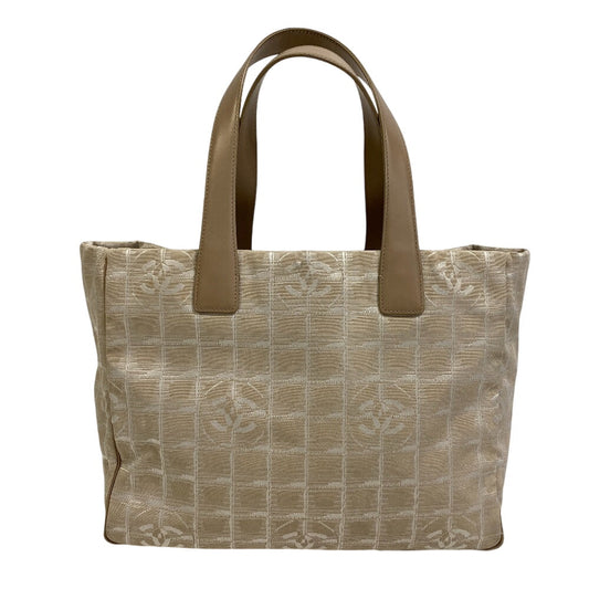 CHANEL Tote Bag Canvas, Leather beige Shoulder handbag New Travel Line MM Women Used Authentic