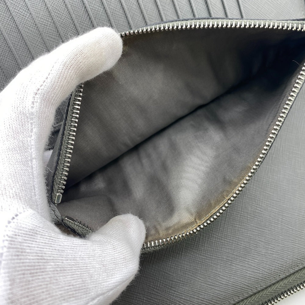 PRADA Long Wallet Purse Leather, Saffiano gray Zip Around Organizer mens Used Authentic