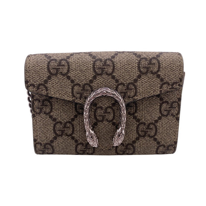 GUCCI Bifold Wallet GG Supreme Canvas beige Chain wallet GG Supreme Women Used Authentic