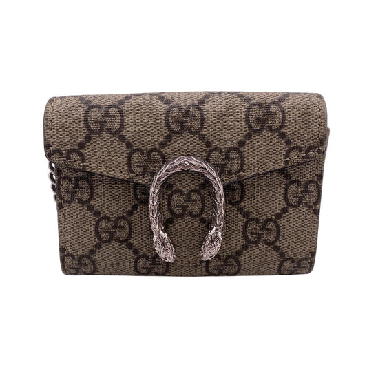 GUCCI Bifold Wallet GG Supreme Canvas beige Chain wallet GG Supreme Women Used Authentic