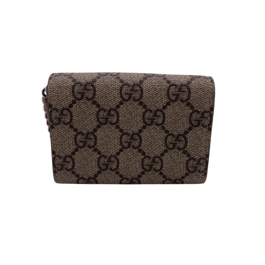 GUCCI Bifold Wallet GG Supreme Canvas beige Chain wallet GG Supreme Women Used Authentic