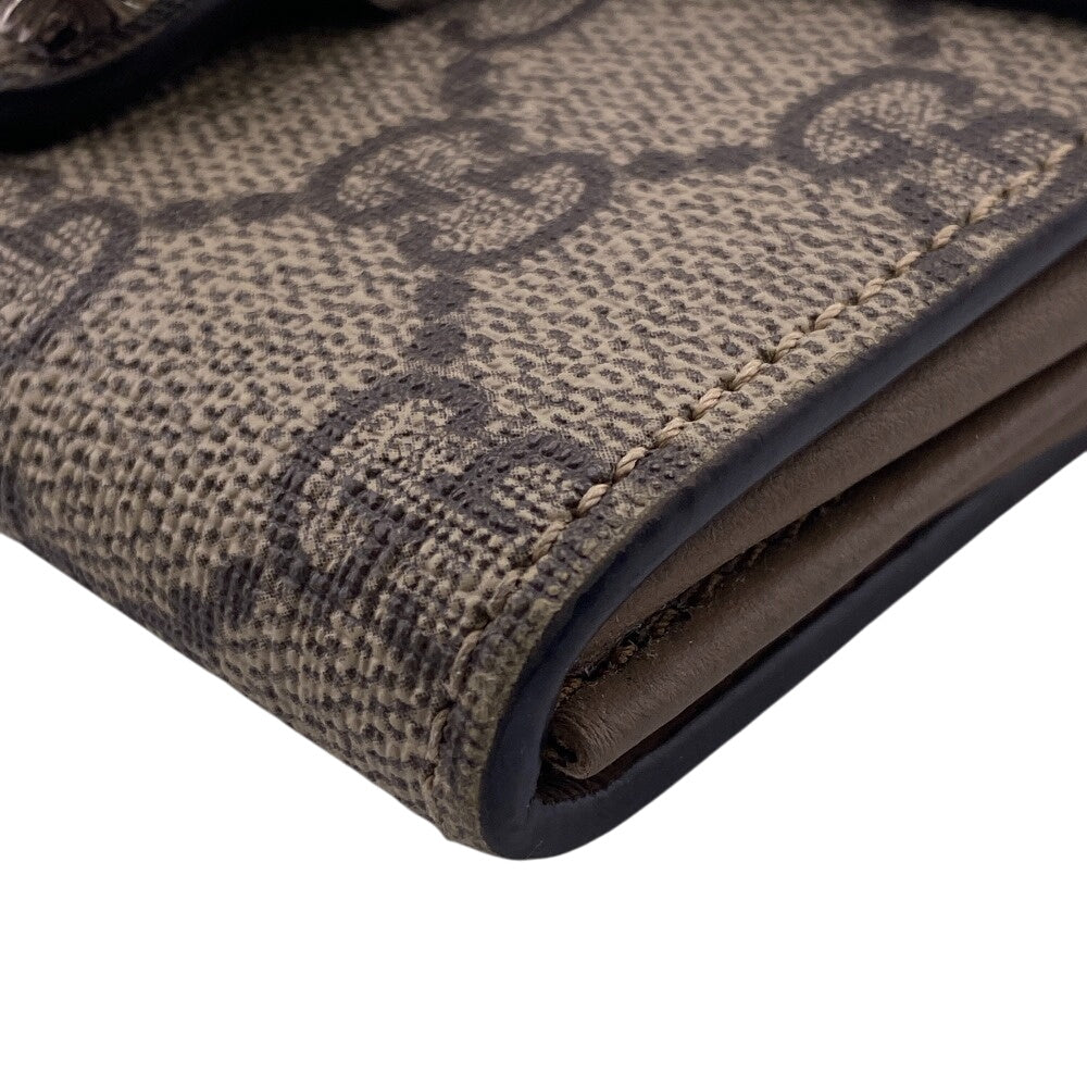 GUCCI Bifold Wallet GG Supreme Canvas beige Chain wallet GG Supreme Women Used Authentic
