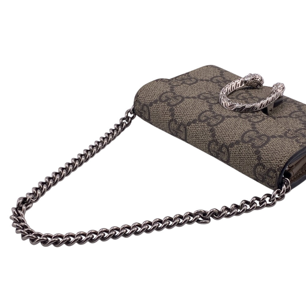 GUCCI Bifold Wallet GG Supreme Canvas beige Chain wallet GG Supreme Women Used Authentic
