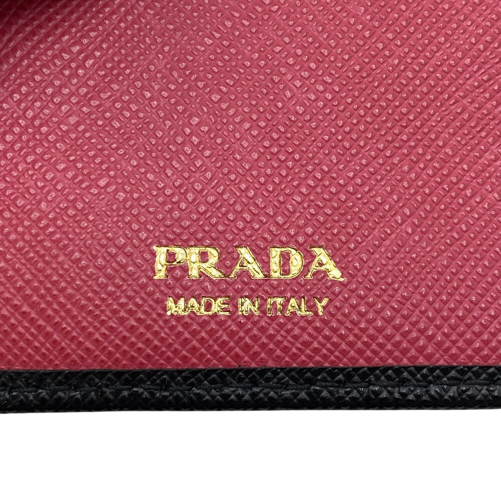 PRADA Bifold Wallet 1ML009 leather black W pocket Safiano Women Used Authentic