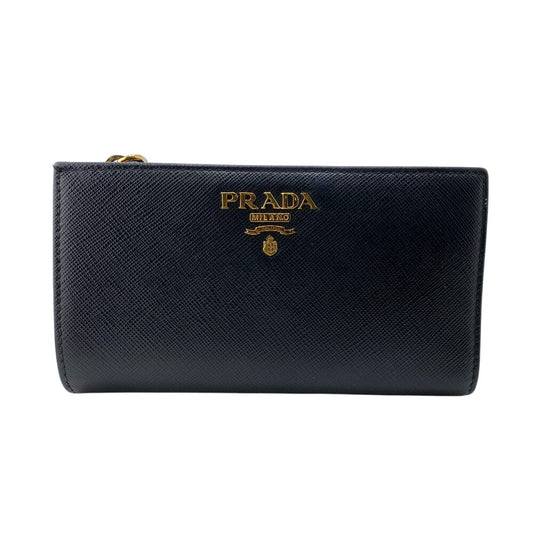 PRADA Bifold Wallet 1ML009 leather black W pocket Safiano Women Used Authentic