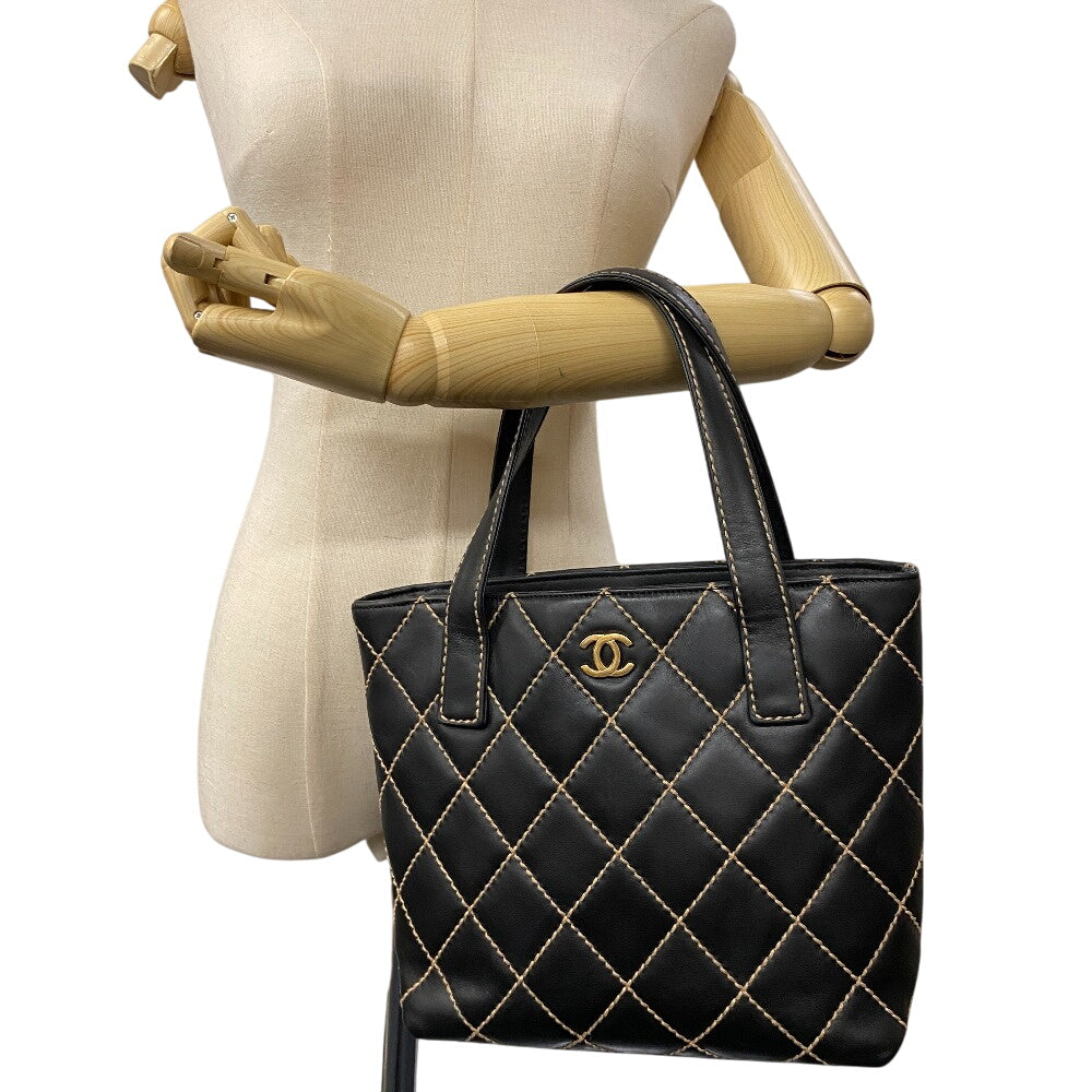 CHANEL Tote Bag Kid Calfskin Leather black Wild stitch