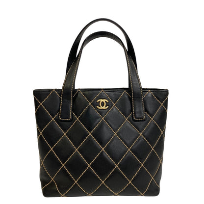 CHANEL Tote Bag Kid Calfskin Leather black Wild stitch