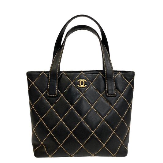 CHANEL Tote Bag Kid Calfskin Leather black Wild stitch