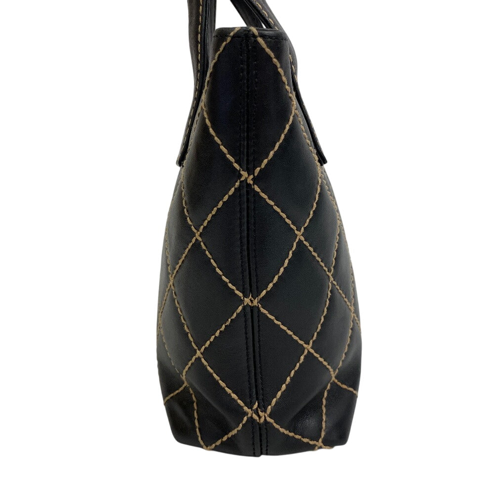 CHANEL Tote Bag Kid Calfskin Leather black Wild stitch