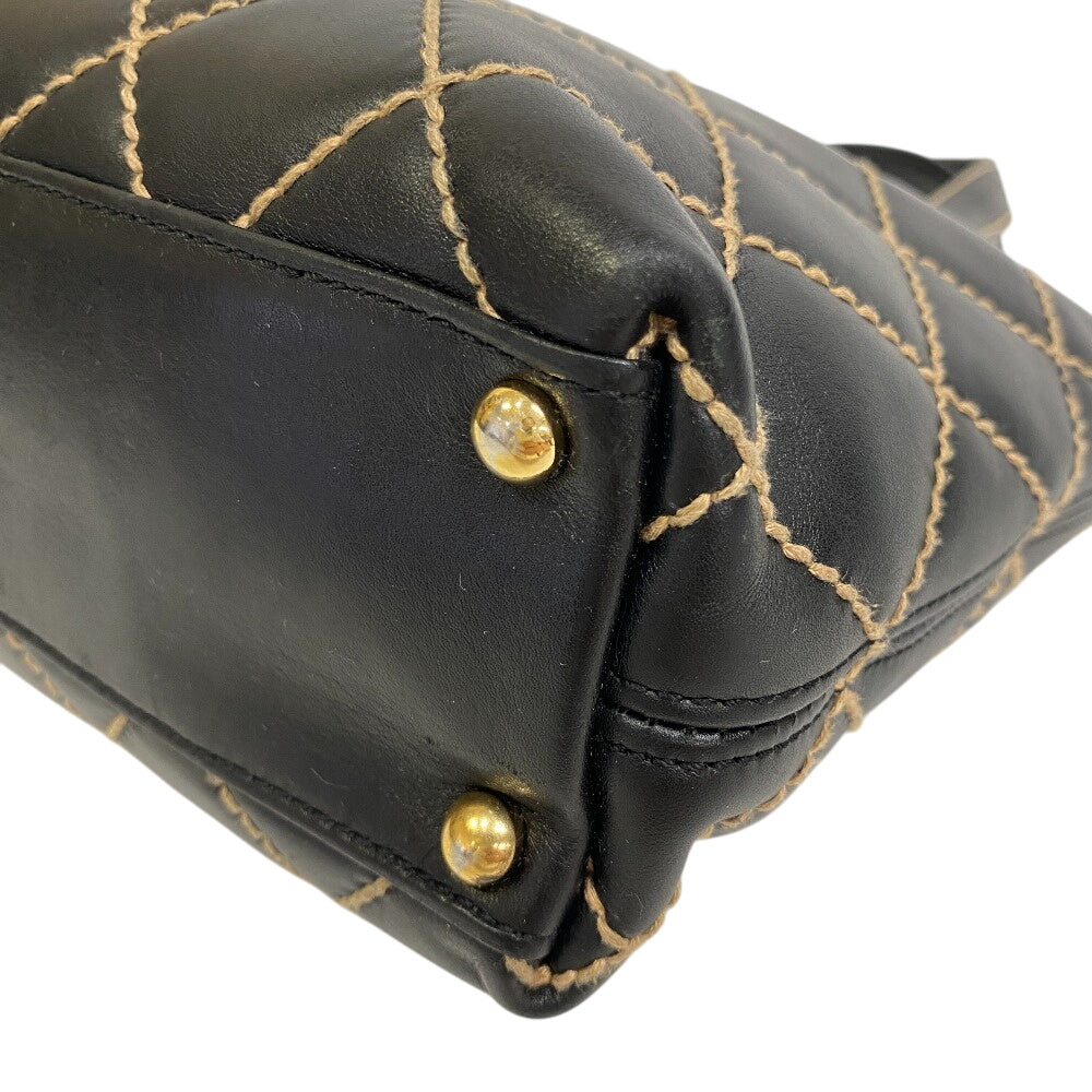 CHANEL Tote Bag Kid Calfskin Leather black Wild stitch