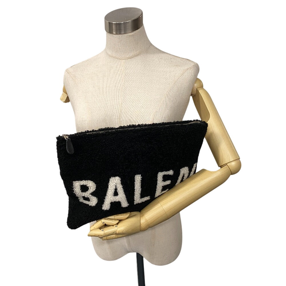 BALENCIAGA Clutch bag 492681 Mouton, shearling black
