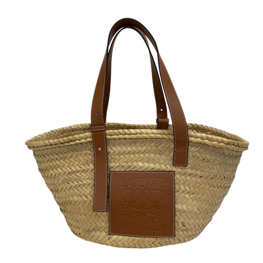 LOEWE Shoulder Bag Raffia, Leather beige Basket bag medium